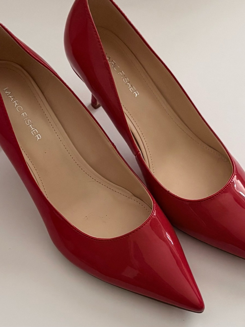 Marc Fisher Red Patent Pointed-Toe Kitten Heels
